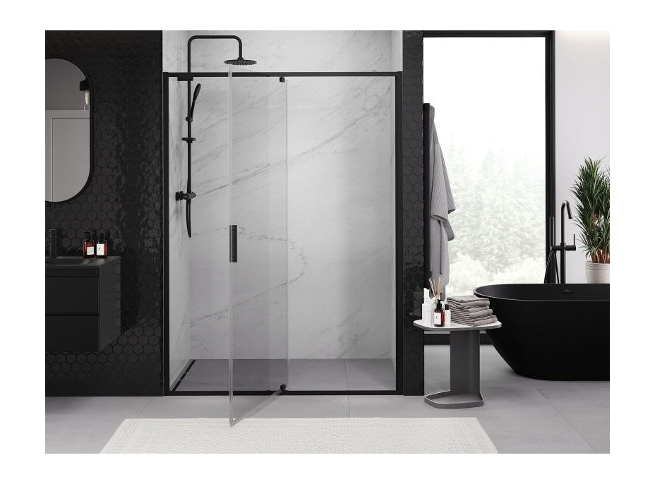 Sprchové dveře MEXEN EXO pivotové - dvoudílné - 155 cm - čiré - černé - 819-155-000-70-00