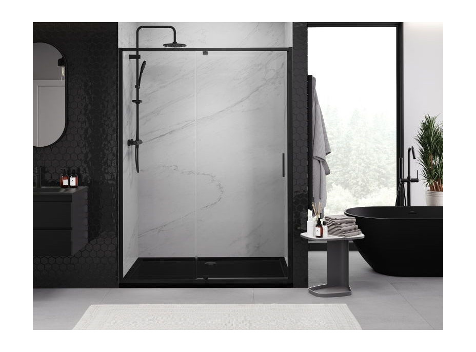 Sprchové dveře MEXEN EXO pivotové - dvoudílné - 140 cm - čiré - černé - 819-140-000-70-00