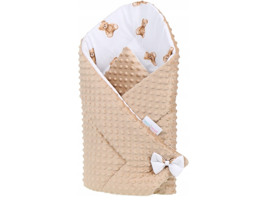 Oboustranná zavinovačka pro miminka 80x80 cm BABYMAM PREMIUM - Medvídek Teddy s béžovou minky