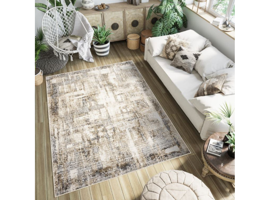 Kusový koberec HERA Pattern - hnědý/krémový