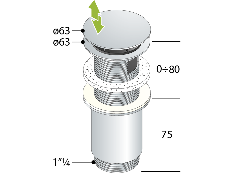 Omp Tea Umyvadlová výpust 5/4“, click-clack, velká zátka, max 80mm, zlato 7533.370.5.3