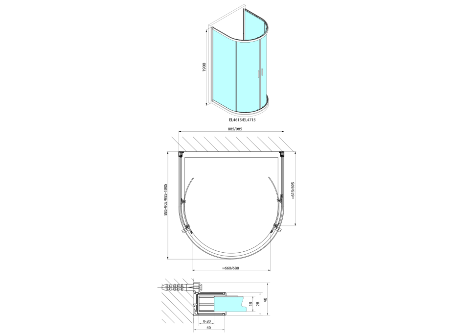 Polysan EASY půlkruhová sprchová zástěna 1000x1000mm EL4715