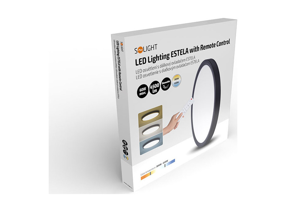 Solight LED osvětlení s dálkovým ovladačem Estela Black, 60W, 4500lm, 50cm, změna chromatičnosti, stmívatelné