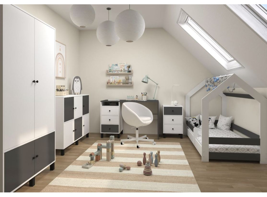 Šatní skříň ELEGANT - bílá/tmavě šedá