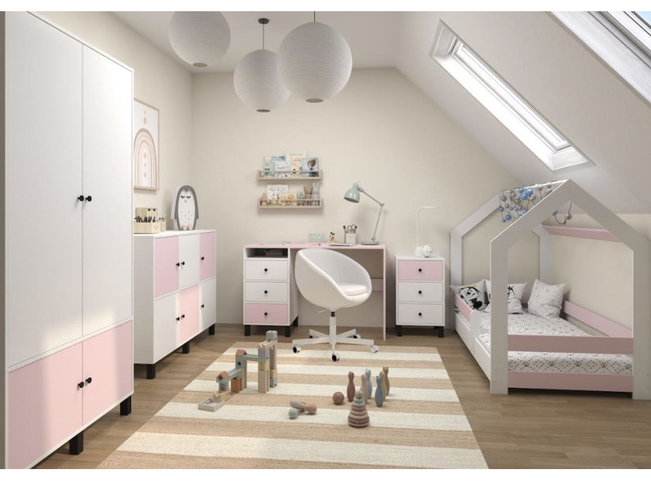 Šatní skříň ELEGANT - bílá/růžová