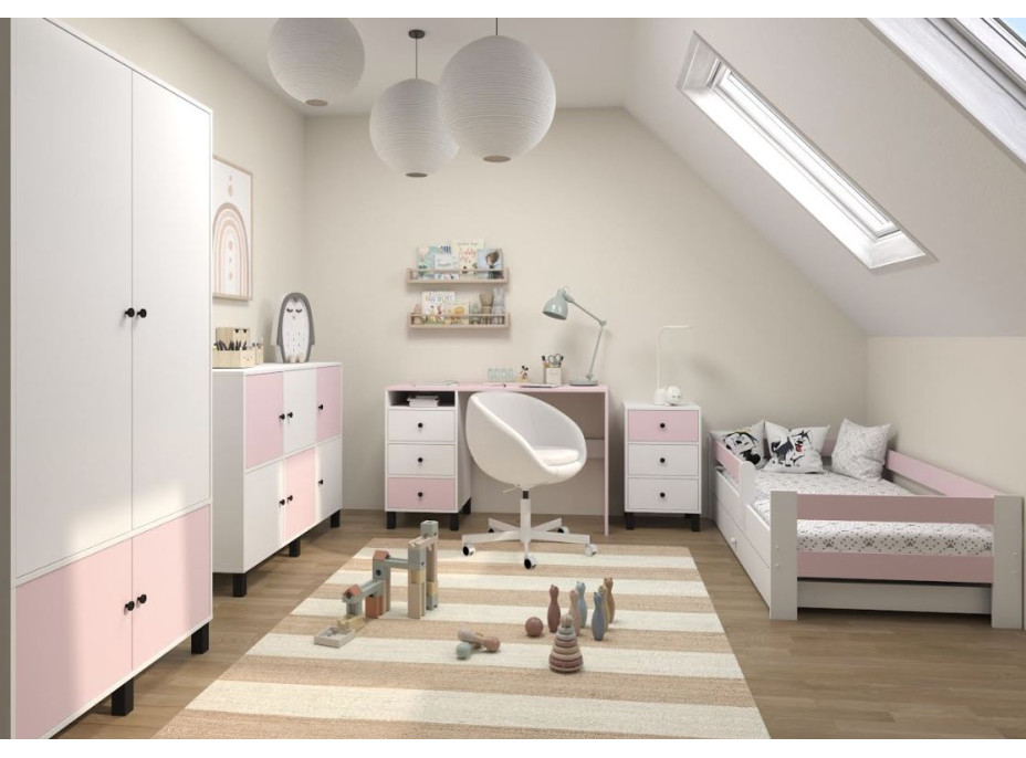 Šatní skříň ELEGANT - bílá/růžová