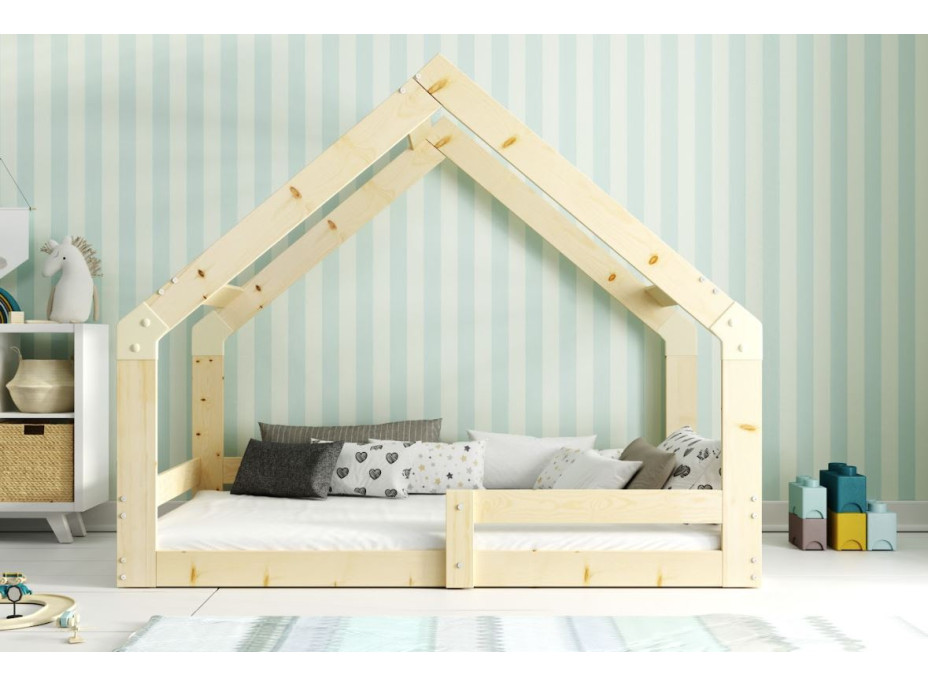 Dětská domečková Montessori postel AGÁTA 160x80 cm - přírodní borovice