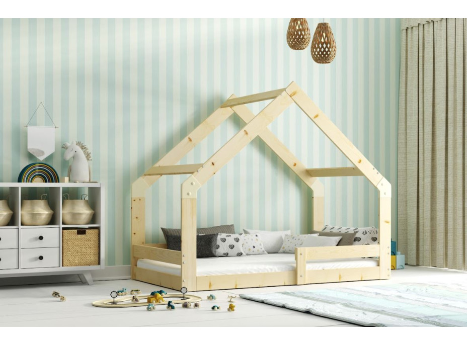 Dětská domečková Montessori postel AGÁTA 160x80 cm - přírodní borovice