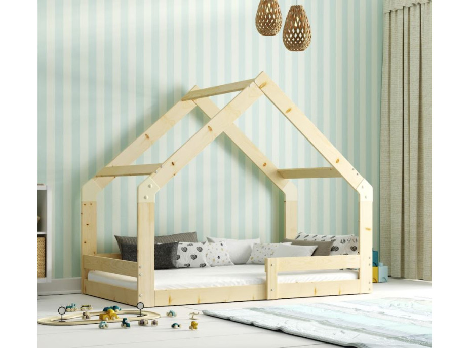 Dětská domečková Montessori postel AGÁTA 160x80 cm - přírodní borovice