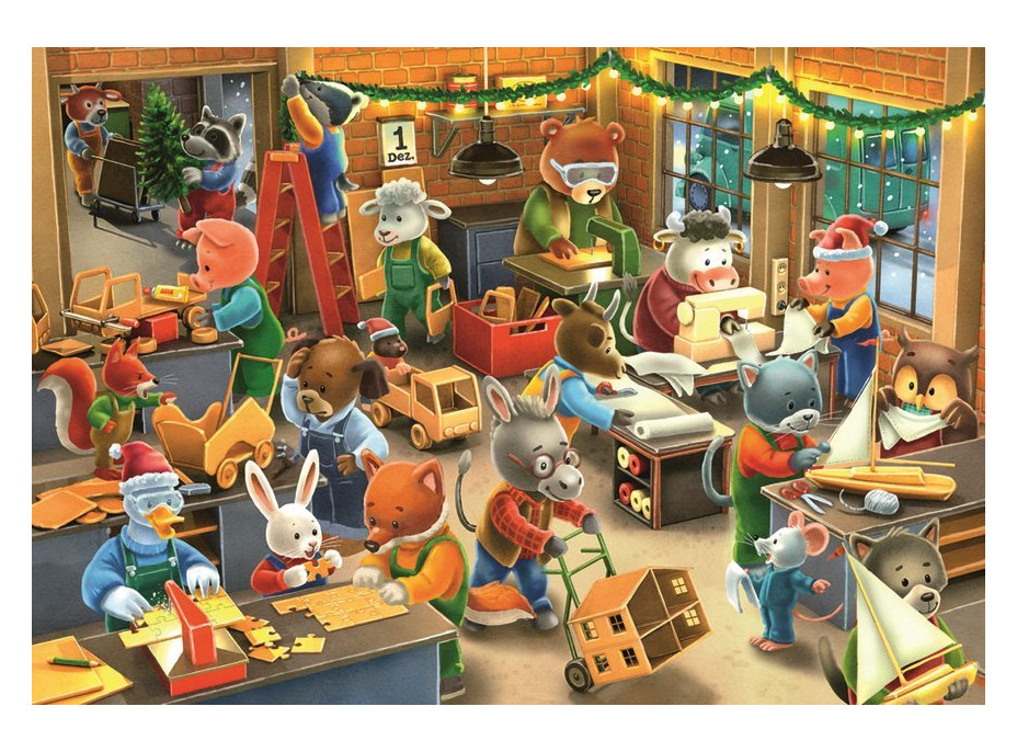 RAVENSBURGER Puzzle Vánoční kouzlo v továrně na hračky 2x12 dílků