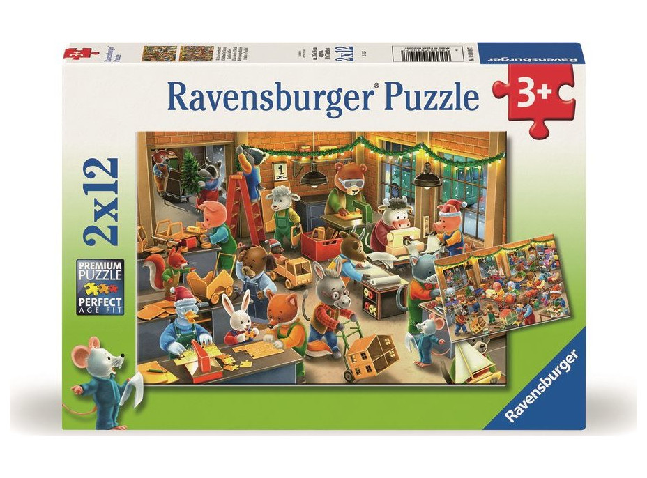 RAVENSBURGER Puzzle Vánoční kouzlo v továrně na hračky 2x12 dílků