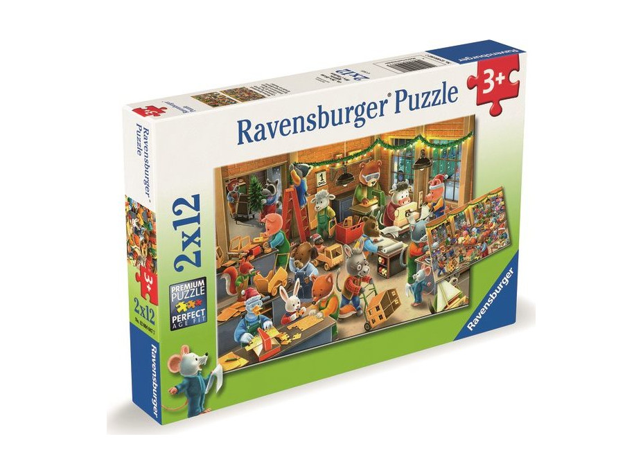 RAVENSBURGER Puzzle Vánoční kouzlo v továrně na hračky 2x12 dílků