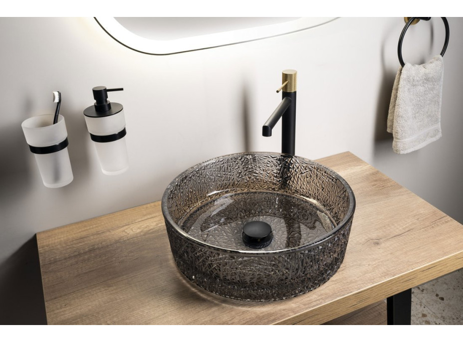 Sapho ERSEL skleněné gravírované umyvadlo na desku Ø 39, 5cm, černá TY323B
