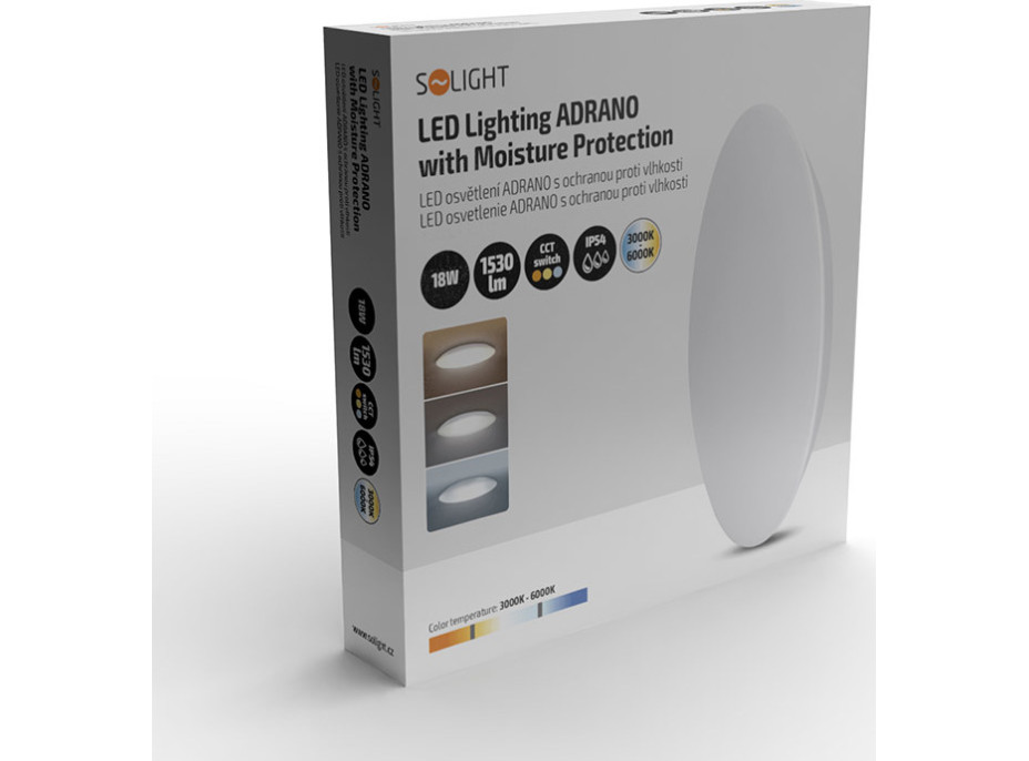 Solight LED osvětlení Adrano s ochranou proti vlhkosti, IP54, 18W, 1530lm, 3CCT, 28cm