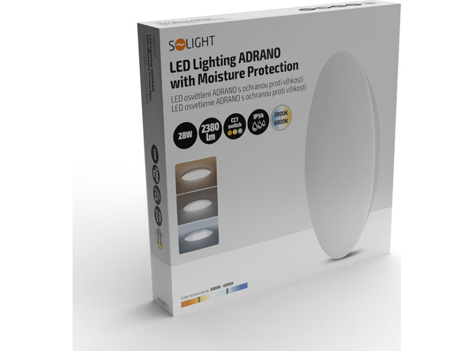 Solight LED osvětlení Adrano s ochranou proti vlhkosti, IP54, 28W, 2380lm, 3CCT, 38cm