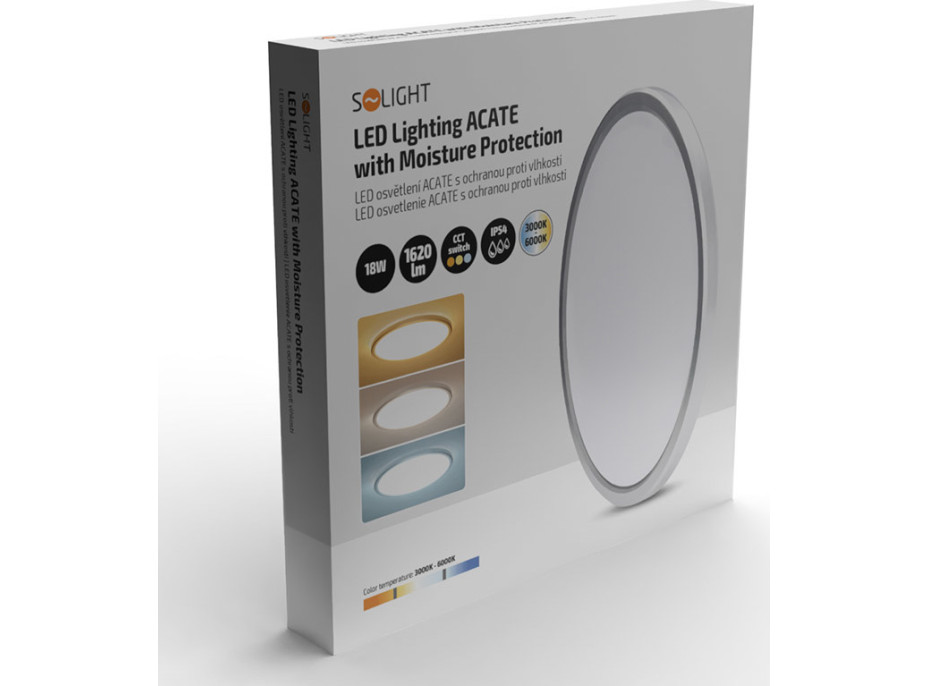 Solight LED osvětlení Acate s ochranou proti vlhkosti, IP54, 18W, 1620lm, 3CCT, 22cm, stříbrná