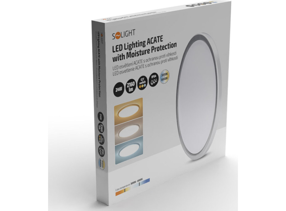 Solight LED osvětlení Acate s ochranou proti vlhkosti, IP54, 24W, 2160lm, 3CCT, 30cm, stříbrná