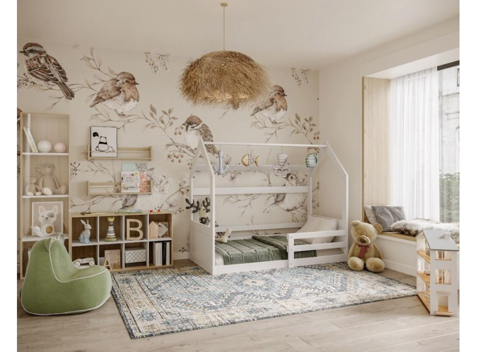 Dětská domečková Montessori postel z masivu borovice MIKI - 160x80 cm - bílá