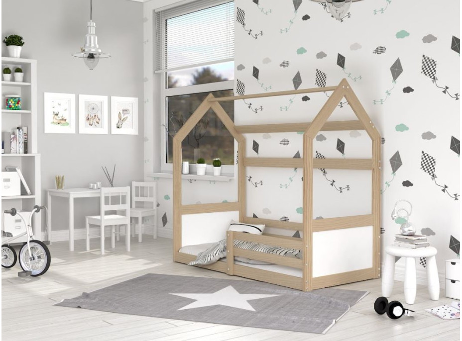 Dětská domečková Montessori postel z masivu borovice MIKI - 160x80 cm - přírodní borovice