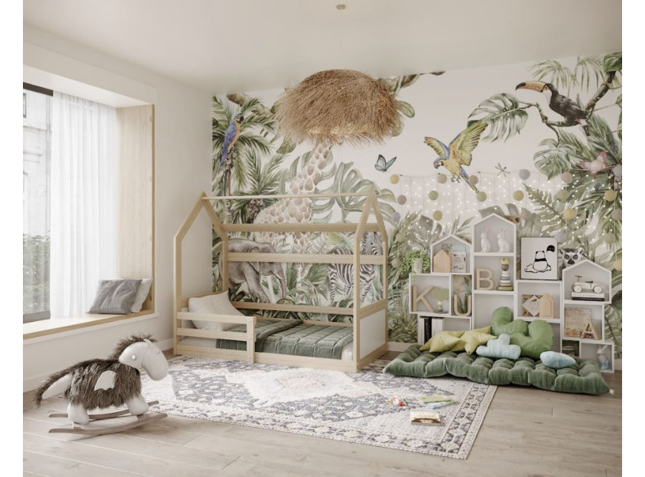 Dětská domečková Montessori postel z masivu borovice MIKI - 160x80 cm - přírodní borovice
