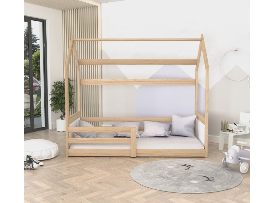 Dětská domečková Montessori postel z masivu borovice MIKI - 160x80 cm - přírodní borovice