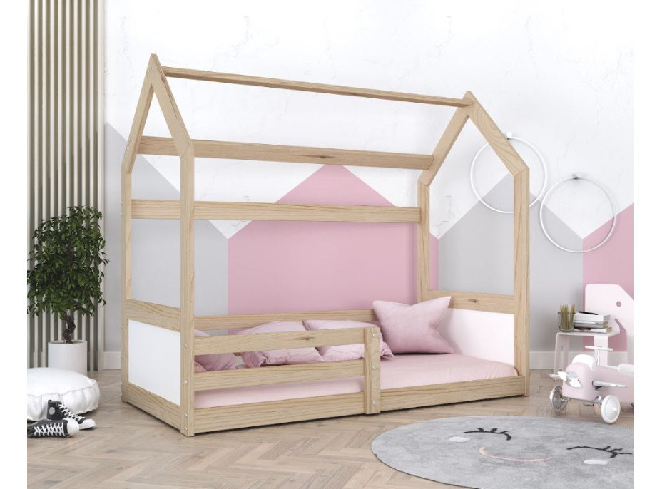 Dětská domečková Montessori postel z masivu borovice MIKI - 160x80 cm - přírodní borovice