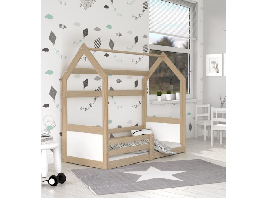 Dětská domečková Montessori postel z masivu borovice MIKI - 160x80 cm - přírodní borovice