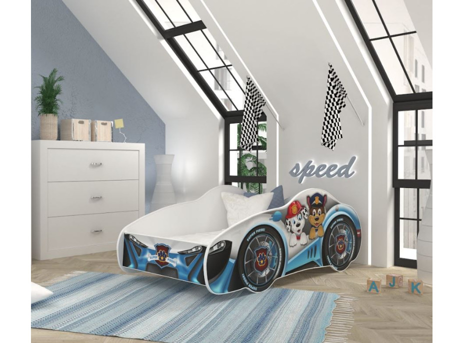 Dětská postel auto DVA PEJSCI 140x70 cm - modrá (21)