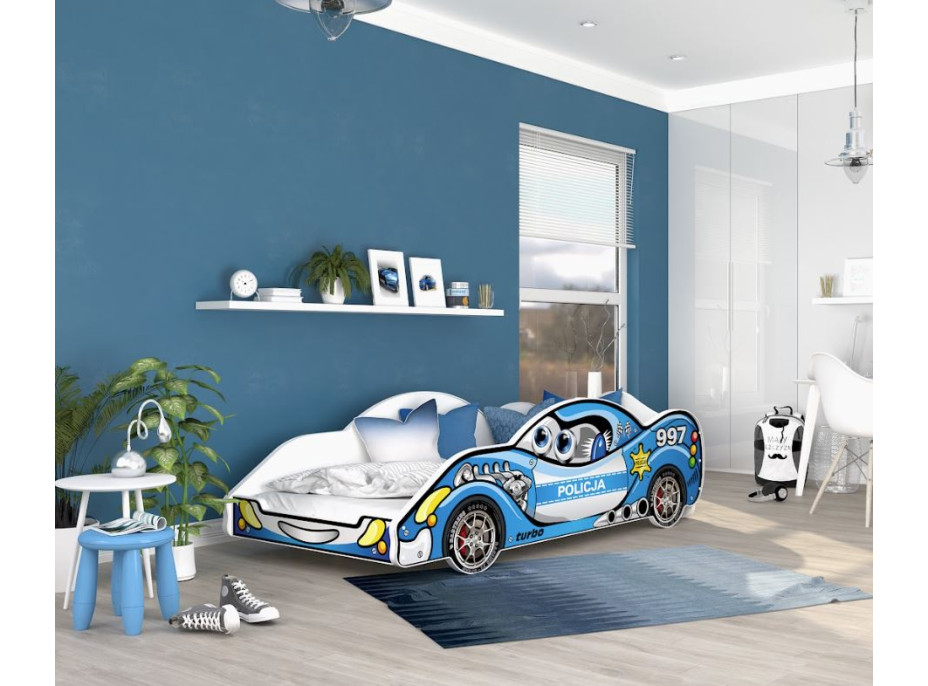 Dětská postel auto PAUL 180x90 cm - modrá (2)