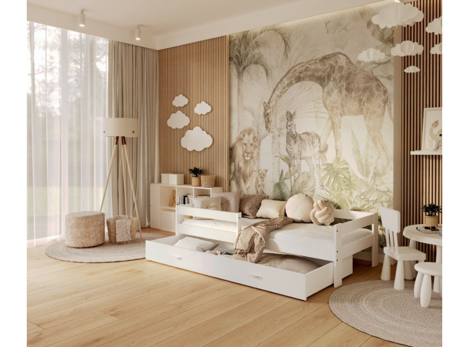 Dětská postel se šuplíkem HUGO V - 160x80 cm - bílá