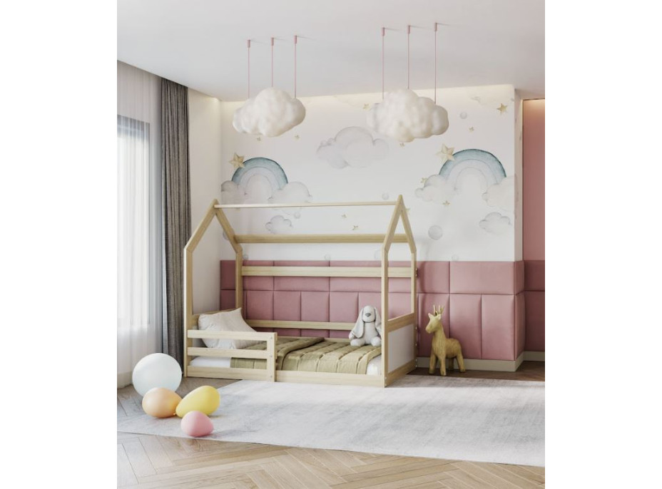 Dětská domečková Montessori postel z masivu borovice MIKI - 190x80 cm - přírodní borovice