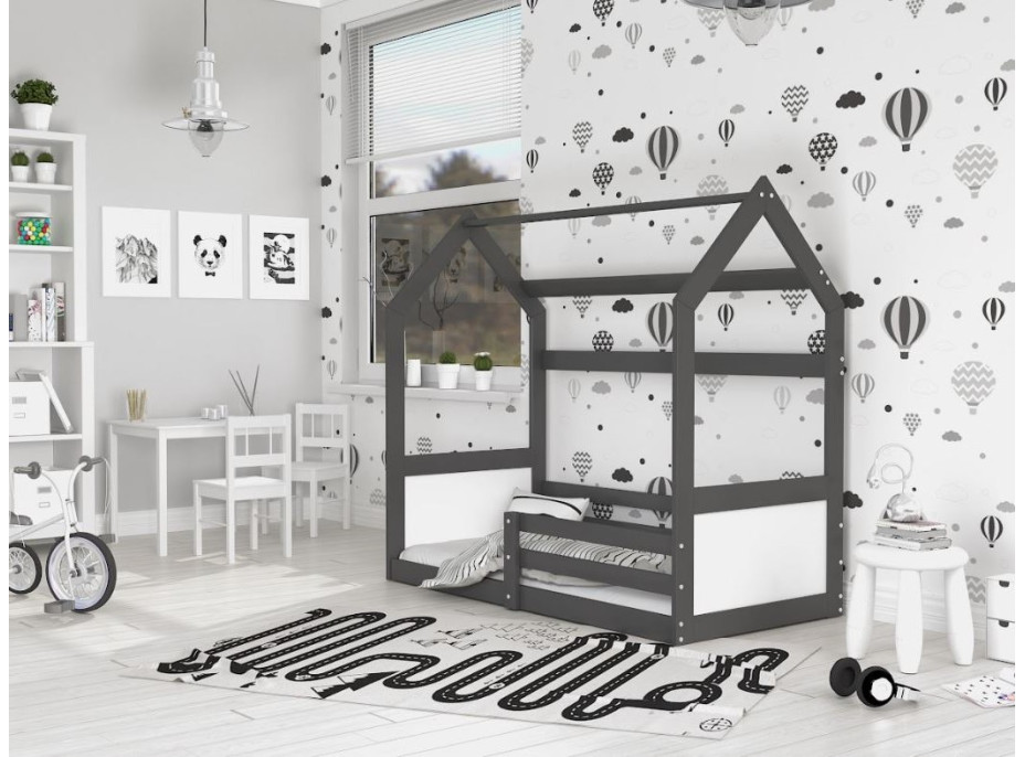 Dětská domečková Montessori postel z masivu borovice MIKI - 160x80 cm - šedá