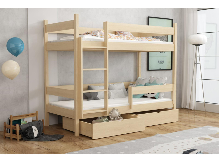 Dětská patrová postel z masivu borovice LEGEND bez šuplíků - 200x80 cm - PŘÍRODNÍ BOROVICE