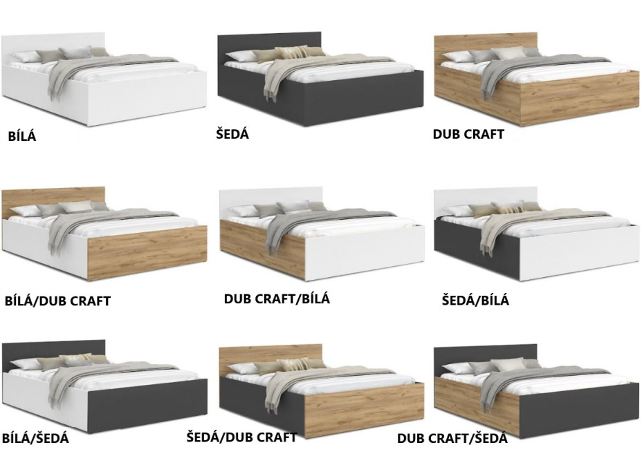 Postel PANAMA 200x120 cm - šedá/dub craft