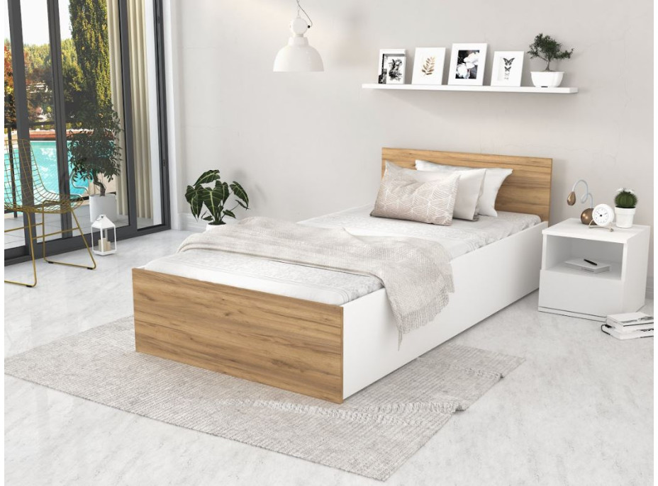 Postel PANAMA 200x90 cm - bílá/dub craft