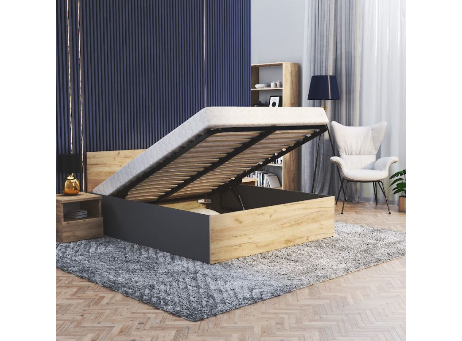 Postel PANAMA 200x160 cm - šedá/dub craft