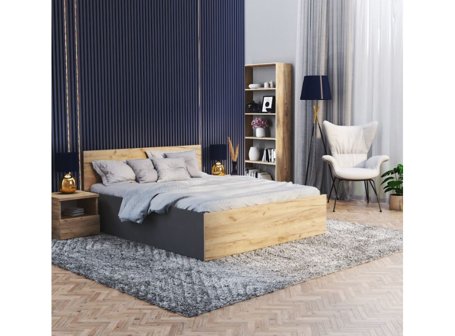 Postel PANAMA 200x120 cm - šedá/dub craft