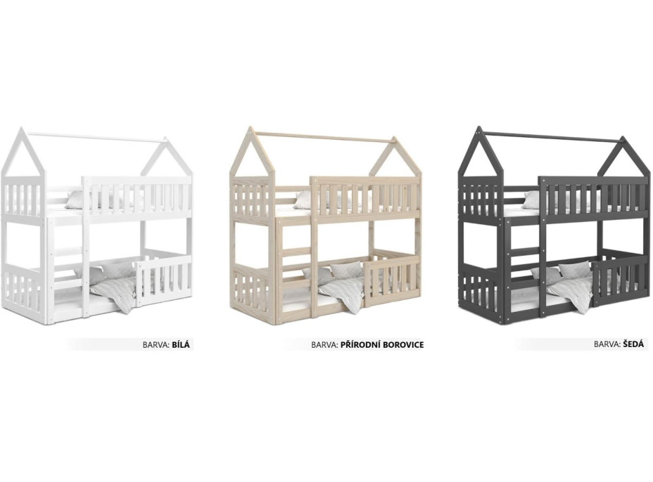Dětská patrová domečková postel z masivu borovice MINI s Montessori lůžkem - 160x80 cm - bílá