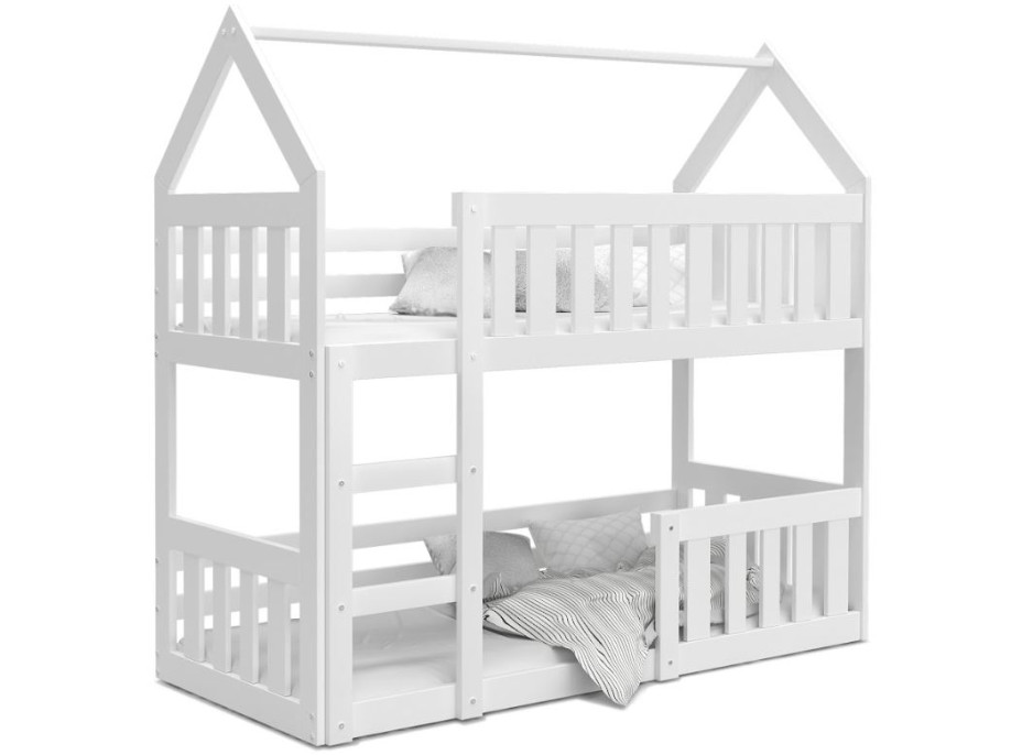 Dětská patrová domečková postel z masivu borovice MINI s Montessori lůžkem - 190x80 cm - bílá