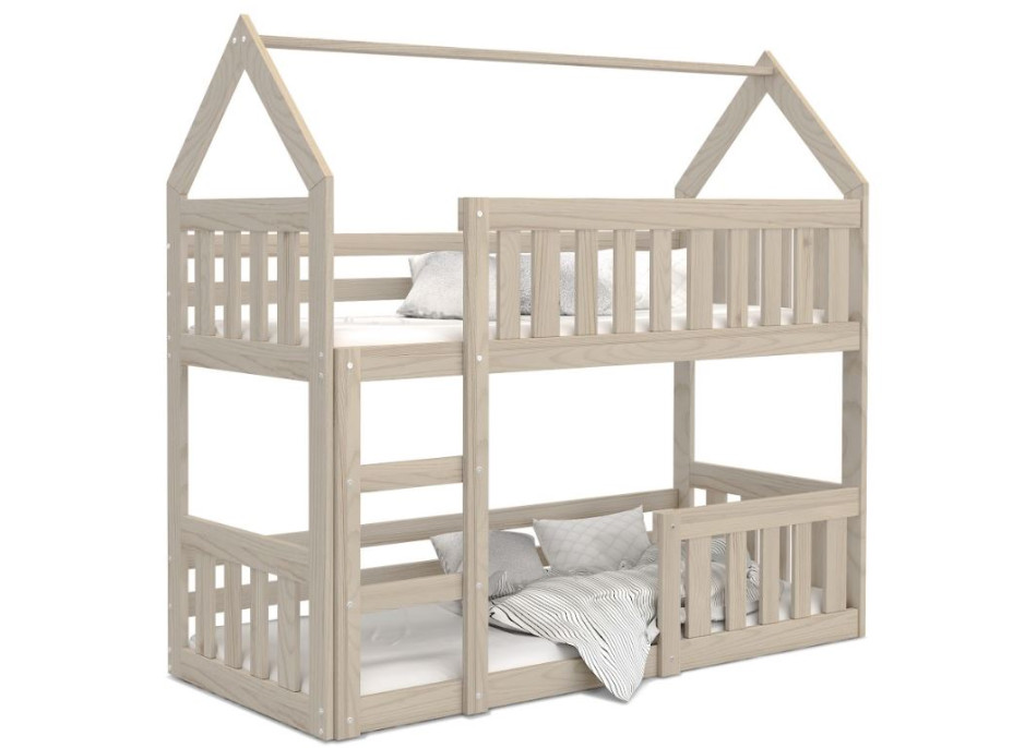 Dětská patrová domečková postel z masivu borovice MINI s Montessori lůžkem - 190x80 cm - přírodní borovice