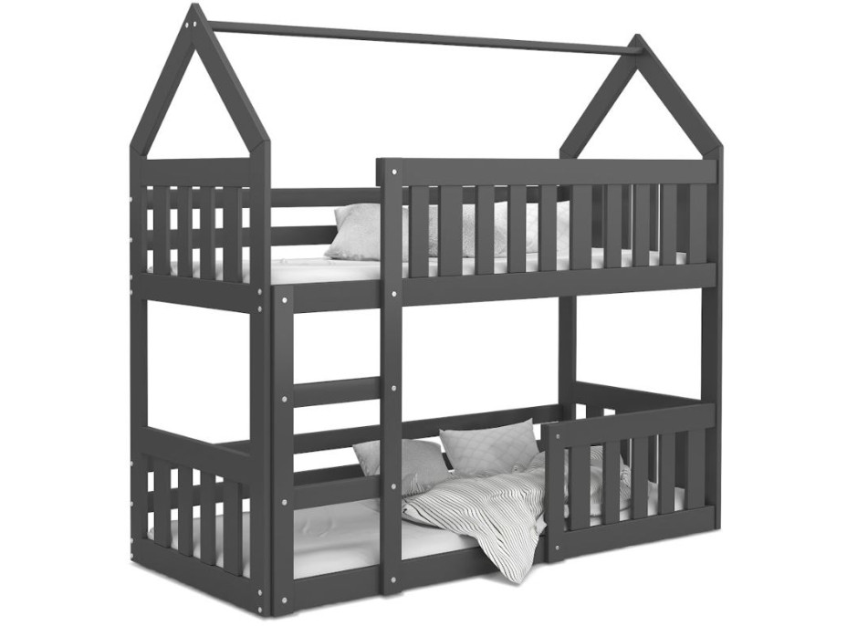 Dětská patrová domečková postel z masivu borovice MINI s Montessori lůžkem - 160x80 cm - šedá