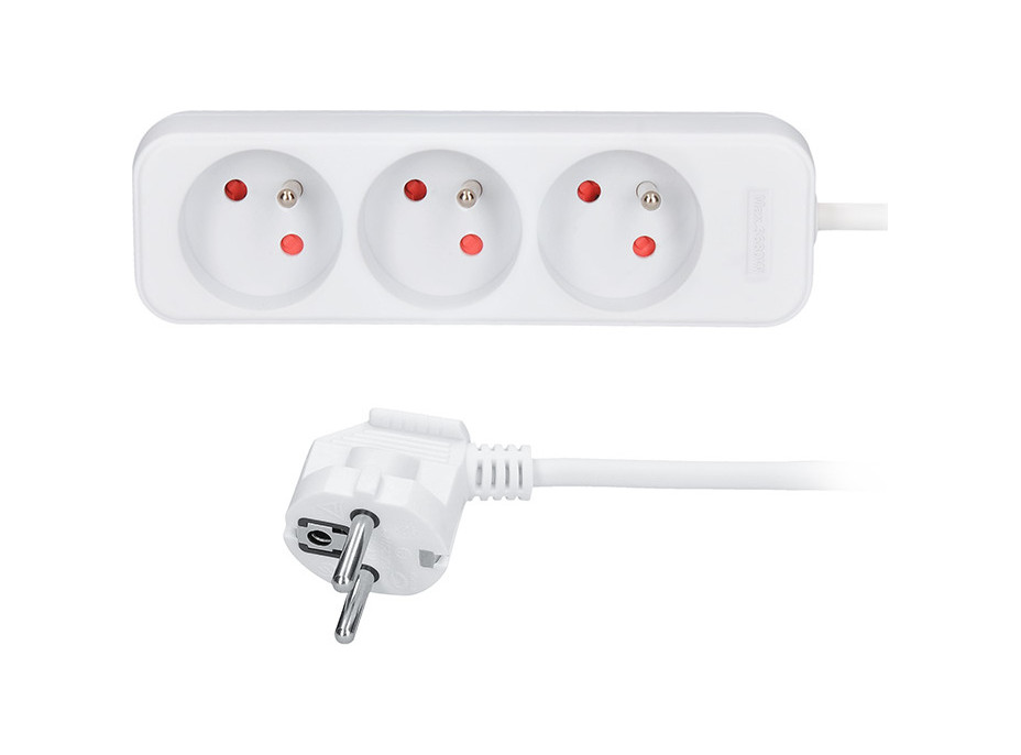 Solight prodlužovací přívod 3m, 3 zásuvky, 16A/3680W, PVC, bílý