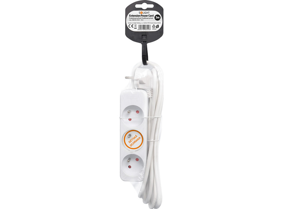 Solight prodlužovací přívod 3m, 3 zásuvky, 16A/3680W, PVC, bílý