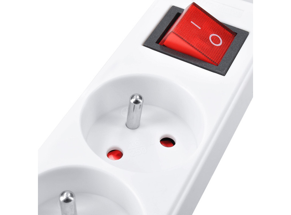 Solight prodlužovací přívod 5m, 4 zásuvky, vypínač, 16A/3680W, PVC, bílý