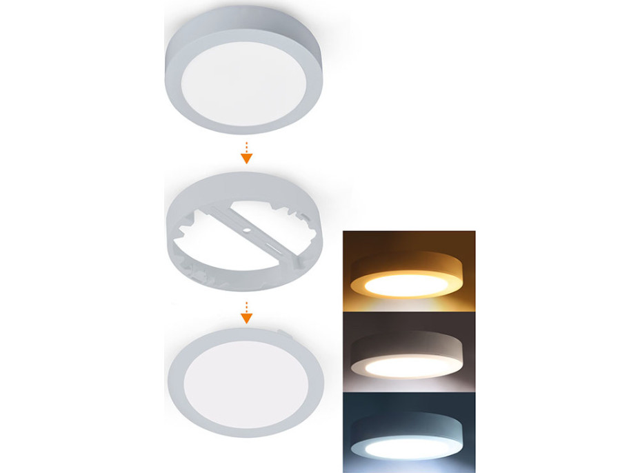 Solight LED mini panel koupelnový 2v1, 3CCT, podhledový/přisazený, 12W, 1020lm, IP54, stříbrná, kulatý
