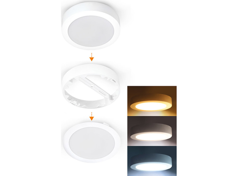 Solight LED mini panel koupelnový 2v1, 3CCT, podhledový/přisazený, 18W, 1530lm, IP54, bílá, kulatý