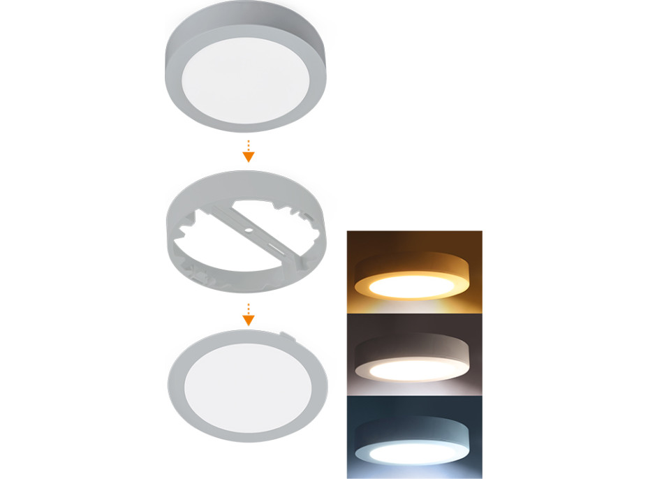 Solight LED mini panel koupelnový 2v1, 3CCT, podhledový/přisazený, 24W, 2040lm, IP54, stříbrná, kulatý