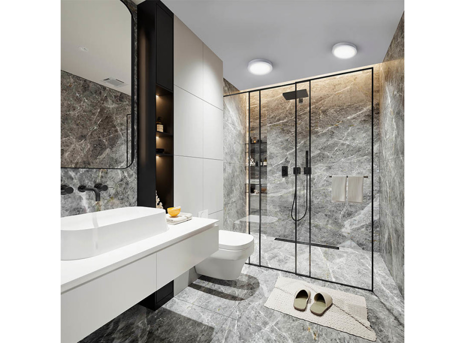 Solight LED mini panel koupelnový 2v1, 3CCT, podhledový/přisazený, 24W, 2040lm, IP54, stříbrná, kulatý