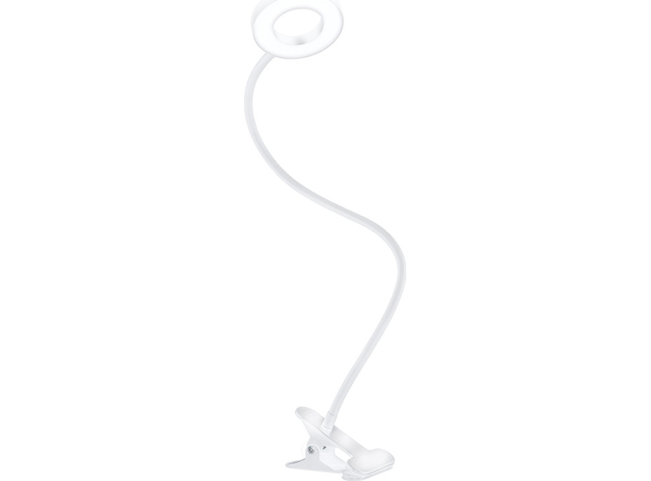 Solight LED stmívatelná stolní lampička s klipem bílá, 300lm, nastavitelná teplota světla, USB