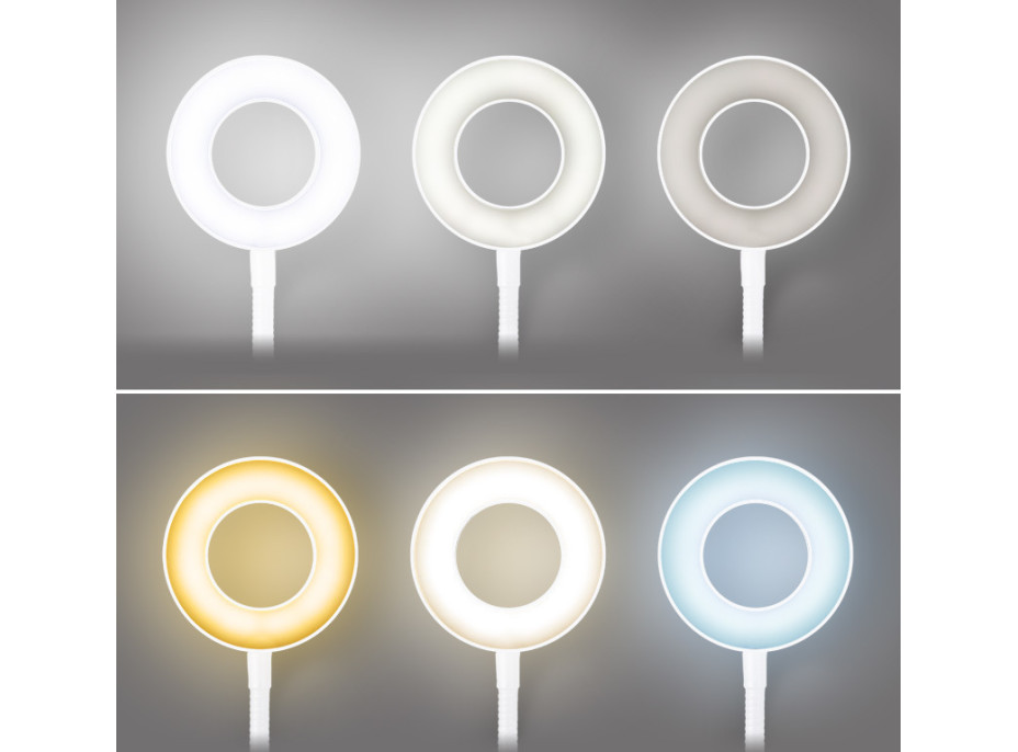 Solight LED stmívatelná stolní lampička s klipem bílá, 300lm, nastavitelná teplota světla, USB